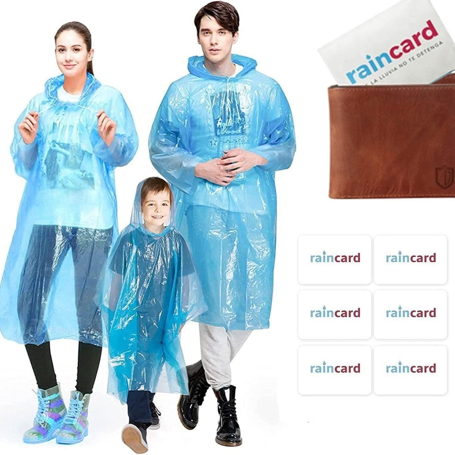 Fully Reusable Wallet Rain Card Rain Coat for Adults (Set of 5) Multicolour
